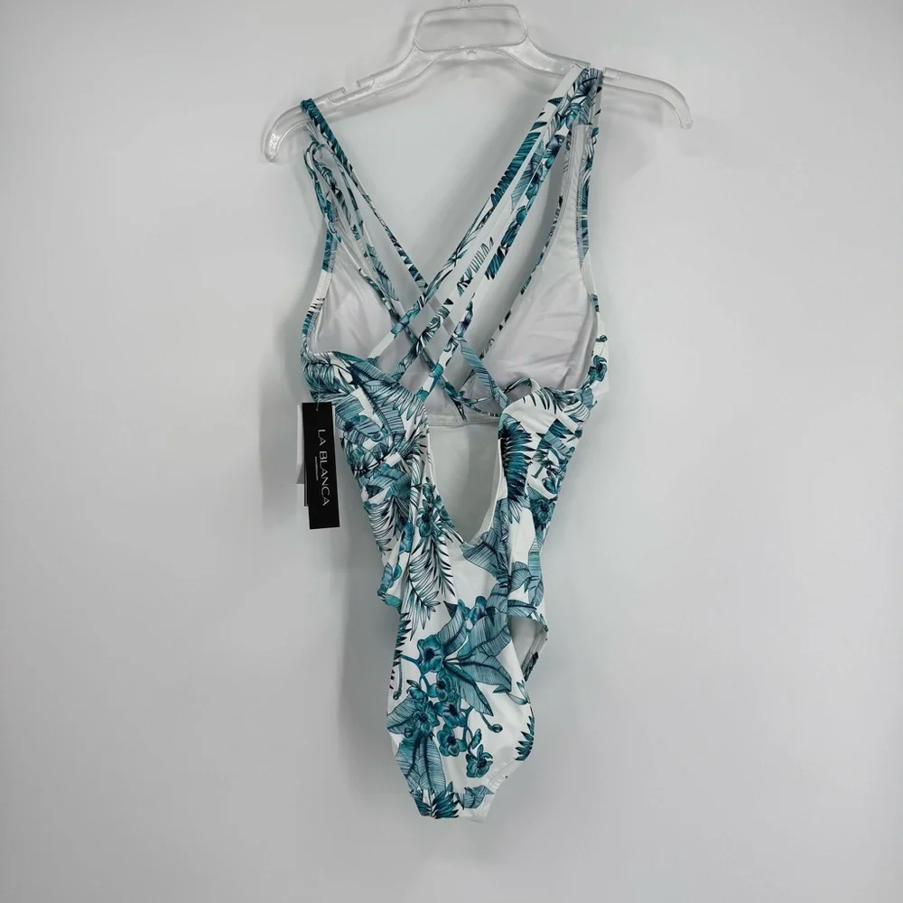 La Blanca One Piece Swimsuit Size 12 NWT Strappy Tropical Leaf Tummy Control - Picture 7 of 11